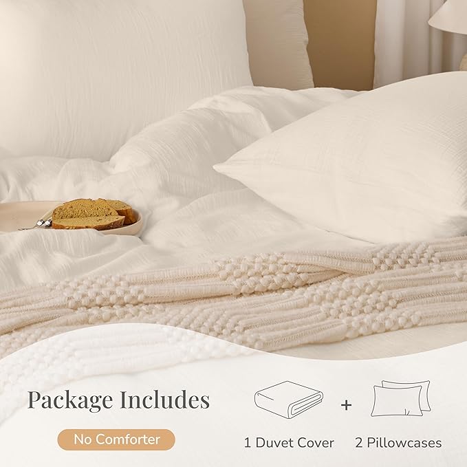 Ivory White Duvet Cover King, 100% Sandwashed Cotton Soft King Size Duvet Cover Set 3 Pieces with Zipper Clousre & Corner Buttons (Ivory White, King 104 x 90)