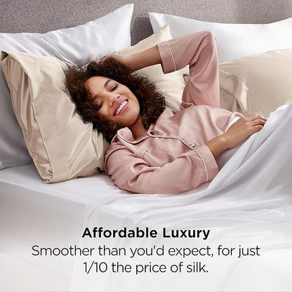 Bedsure King Size Satin Pillowcase Set of 2 - Beige Silky Pillow Cases for Hair and Skin with Envelope Closure, Similar to Silk Pillow Cases, Gifts for Women Men, 20x36 Inches, 2pcs