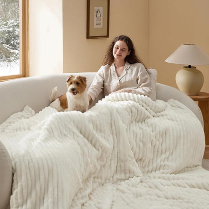 Bedsure Full Size Comforter Sets - GentleSoft™ 3 Pieces Double-Side Fleece Fluffy White Comforter Set, Cozy Striped Room Decor Aesthetic, Luxury Full Size Bedding, 2 Pillowcases, 82x86 Inches