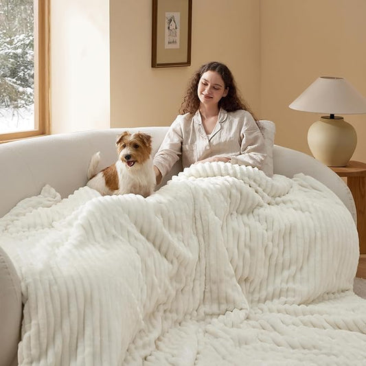 Bedsure Full Size Comforter Sets - GentleSoft™ 3 Pieces Double-Side Fleece Fluffy White Comforter Set, Cozy Striped Room Decor Aesthetic, Luxury Full Size Bedding, 2 Pillowcases, 82x86 Inches