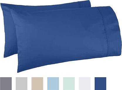 Amazon Basics 400 Thread Count 100% Cotton Pillow Cases, Sateen Weave, King Size, 40" x 20", Navy, Set of 2, Pillows Not Included