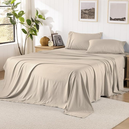 ROSE&RISY Khaki Sheets Twin Sheet Set, Pre-Washed Brushed Cotton-Like Microfiber, 3 Pcs Soft Breathable Sheet Set Twin,Fade Resistant, Includes 1 Fitted, 1 Flat, 1 Pillowcases (Khaki, Twin)