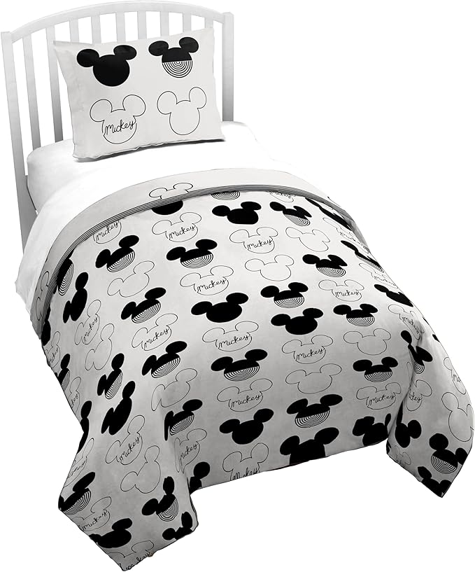 Jay Franco Kids Duvet Cover Set with Sham & Pillowcase – Ultra-Soft Bedding for Room Decor, Cover ONLY Comforter NOT Included, White - Mickey Mouse, 2 Piece Twin