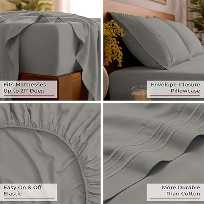 Mellanni California King Sheet Set - 6-Piece Iconic Collection Bedding, (Including 4 Pillowcases), 21-Inch Extra Deep Pocket, Easy Care, Ultra Soft, Cooling Sheets, Brushed Microfiber - Taupe