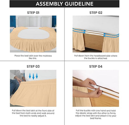 Wrap Around Ruffle Queen Size Bed Skirt – Adjustable Buckle & Elastic Belt for Easy Installation, 16 Inch Drop – Brushed Microfiber - Machine Washable, Fade and Wrinkle Resistant, Beige