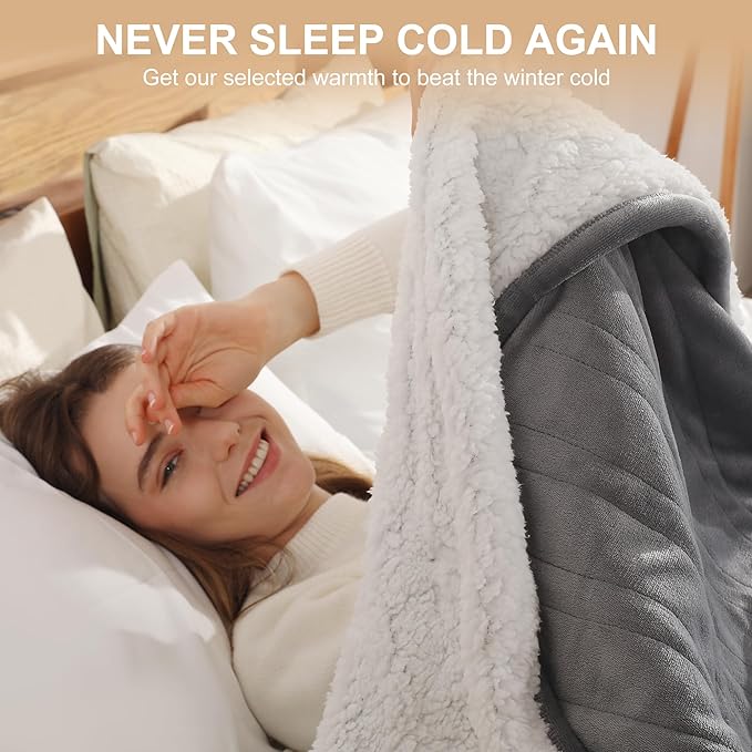 Heated Blanket Full Electric Blanket 72X84in - Fast Heating Blanket for Adults Ultra Soft Sherpa Blankets with 5 Heat Levels & 10 Hrs Timer, Machine Washable, Office Warm Blanket for Winter(Gray)