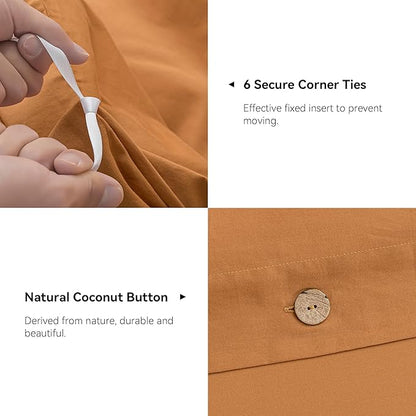 JELLYMONI Cotton Duvet Cover Twin Size - Burnt Orange Comforter Cover with Button 100% Washed Cotton 2PCS Breathable Soft Solid Bedding Set Duvet Cover 68×90in & 1 Pillowcase (NO Comforter)
