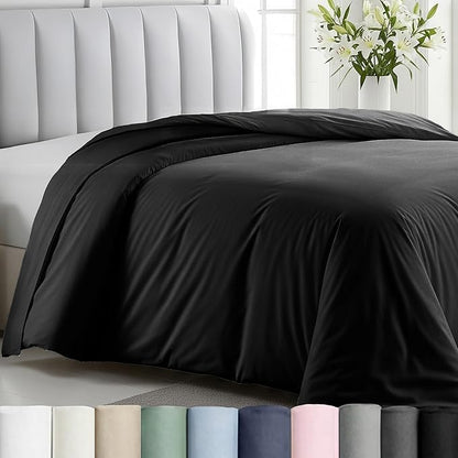 California Design Den Duvet Cover Queen Size/Full Size Only - Premium 400 Thread Count, Natural 100% Cotton Comforter Cover Queen Size, Soft Sateen Weave, Button Closure and Corner Ties - Black