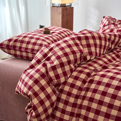 Checkered Twin Duvets Covers Red Washed Cotton Twin Comforter Cover Gingham Soft Boho Zipper Duvet Cover Set with 2 Pillow Cases Buffalo Plaid Girls Bedding Set Pattern Duvet Protector