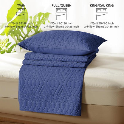 akkialla King/Cal King Size Quilt Bedding Set,Navy Blue Lightweight Microfiber Soft Bedspread,Modern Style Geometric Pattern Coverlet Set for All Seasons,3 Piece(1 Quilt,2 Pillow Shams)