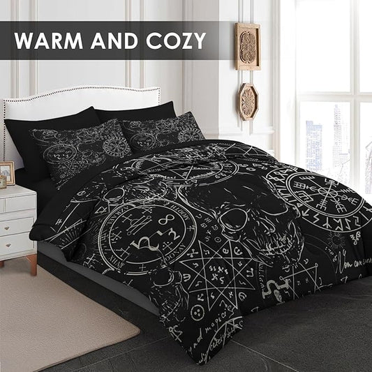 Comforter Set Twin Size, Pentagram Retro 5 Pcs Bedding for Kids and Adults, Halloween Vintage Bed Sheet Sets with Fitted Sheet Pillowcase & Sham for Bedroom Bed Decor