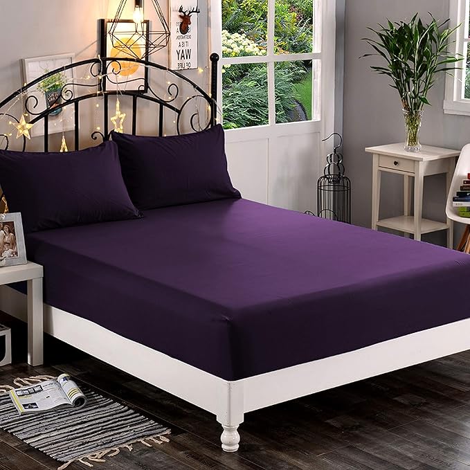 Elegant Comfort 1500 Premium Hotel Quality 1-Piece Fitted Sheet, Softest Quality Microfiber-Deep Pocket up to 16 inch,Wrinkle and Fade Resistant, California King, Eggplant-Purple
