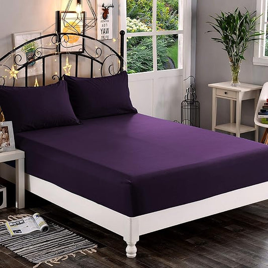 Elegant Comfort 1500 Premium Hotel Quality 1-Piece Fitted Sheet, Softest Quality Microfiber-Deep Pocket up to 16 inch,Wrinkle and Fade Resistant, California King, Eggplant-Purple