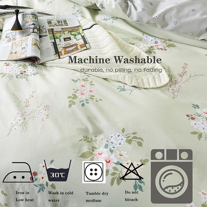 FADFAY Twin Duvet Cover Set Floral Comforter Cover 100% Cotton Girls Vintage Flower Bedding Garden Style Farmhouse Bedding for All Season Soft Set with 2 Pillowcases, Twin