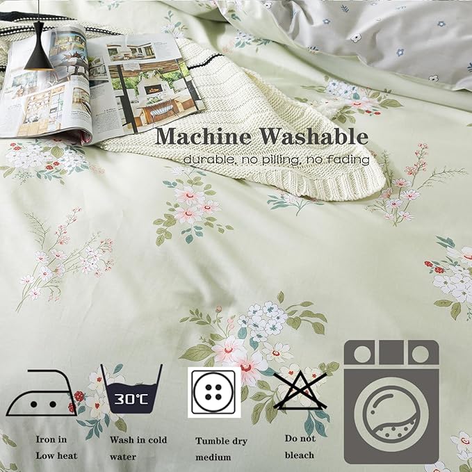 FADFAY Floral Duvet Cover Set Twin XL 100% Cotton College Bedding Vintage Flower Comforter Cover Set Soft Breathable Dorm Room School Bedding with Hidden Zipper 3 Pcs, Twin Extra Long