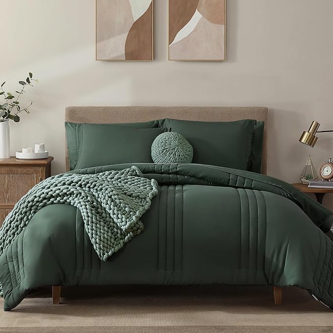 Monbix Full Comforter Set - 7 Pieces Deep Forest Bed in a Bag Full Size Bedding Sets with Comforters, All Seasons Comforter with Sheets, Pillowcases & Shams