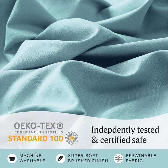 LuxClub 5 PC Split King Sheet Set, Breathable Luxury Bed Sheets, Deep Pockets 18" Eco Friendly Wrinkle Free Cooling Sheets Machine Washable Hotel Bedding Silky Soft - Aqua Split King