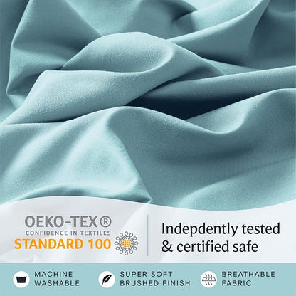 LuxClub 4 PC California King Sheet Set, Deep Pockets Wrinkle Free Cooling Bed Sheets Hotel Bedding for Women, Men, Includes 1 Fitted Sheet, 1 Flat Sheet and 2 Pillowcases-Aqua