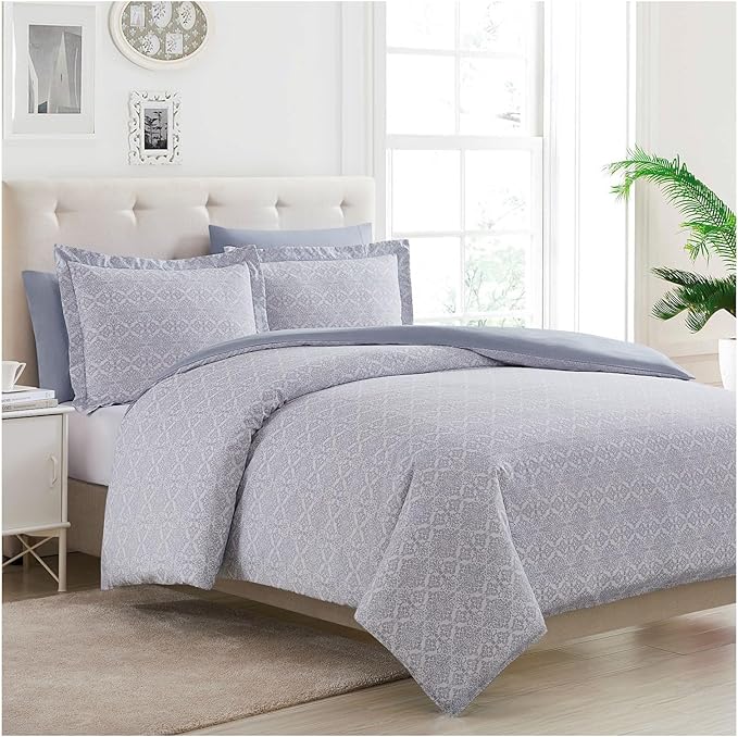 Mellanni Duvet Cover Set - 5 PC Iconic Collection Bedding Set - Hotel Luxury, Extra Soft & Cooling - Microfiber - Button Closure and Corner Ties (Queen, Laced Sky Blue)