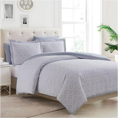 Mellanni Duvet Cover Set - 5 PC Iconic Collection Bedding Set - Hotel Luxury, Extra Soft & Cooling - Microfiber - Button Closure and Corner Ties (Queen, Laced Sky Blue)