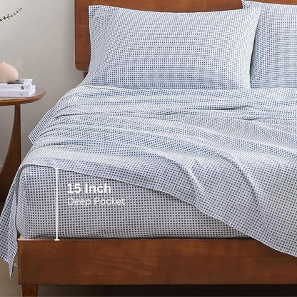 LANE LINEN 100% Organic Cotton Printed California King Size Bedding Sheets & Pillowcases Set -Soft & Comfy Breathable Percale Sheet Seasons, 15" Deep Pocket Printed Cal King Sheet - Polka Dot