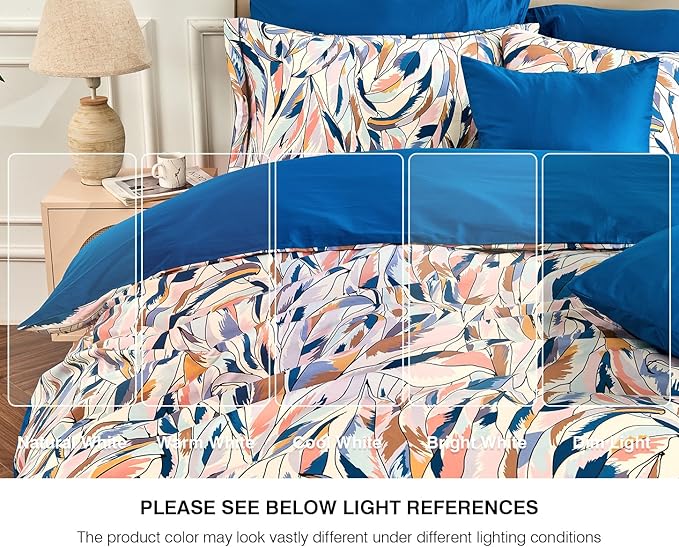 King Size Duvet Cover Set with Button Closure - Multicolor Leaves Botanical Luxury Bedding for a Comfortable Sleeping