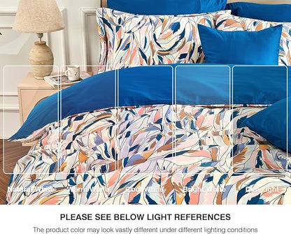 Queen Size Duvet Cover Set with Button Closure - Multicolor Leaves Botanical Luxury Bedding for a Comfortable Sleeping