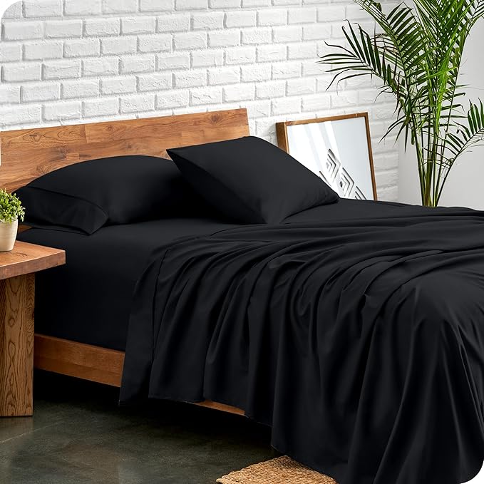 Bare Home Twin XL Sheet Set - 1800 Ultra-Soft Microfiber Twin Extra Long Bed Sheets - Double Brushed - Deep Pockets - Easy Fit - 3 Piece Set - Bedding Sheets & Pillowcases (Twin XL, Black)