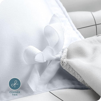Bare Home Duvet Cover - Oversized Queen Size Bedding Set - Premium 1800 Super Soft Collection - Lightweight, Cooling - Soft Breathable Duvet Cover (Oversized Queen, Grid - White/Grey)