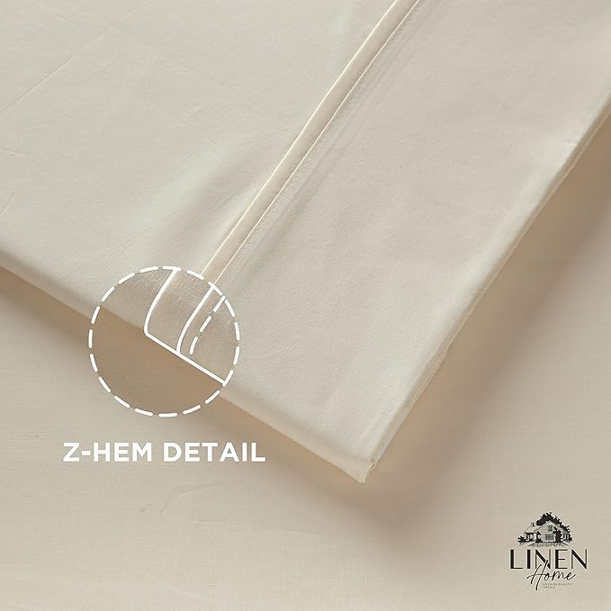 Linen Home 100% Cotton Percale Pillowcases King Size, Ivory, 2 Pieces of Pillow Case, Crisp and Cool Strong Bed Linen, 20 inches X 40 inches