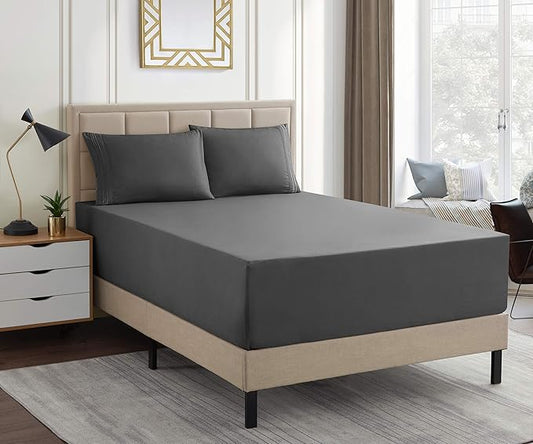1500 Supreme Collection Extra Deep Pocket Sheets Set - Luxury Soft Bed Sheets, Wrinkle Free, Bedding, Over 40 Colors, 21 inch Extra Deep Pocket, King, Gray