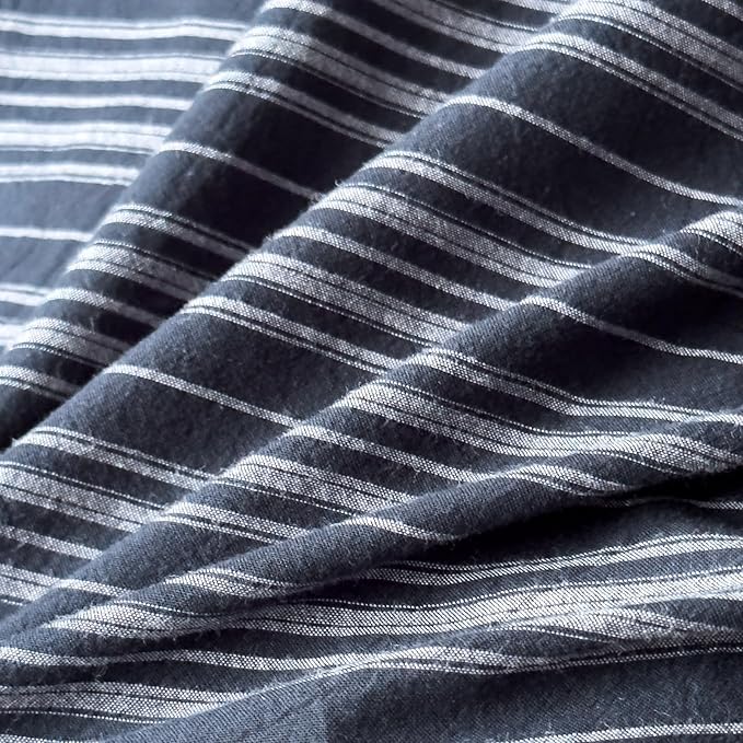 VM VOUGEMARKET Blue White Stripe Duvet Cover Set – Soft Washed Cotton,Modern Neutral Ticking Pinstripe Minimalist, 3 Pieces,Navy Blue,Queen Size