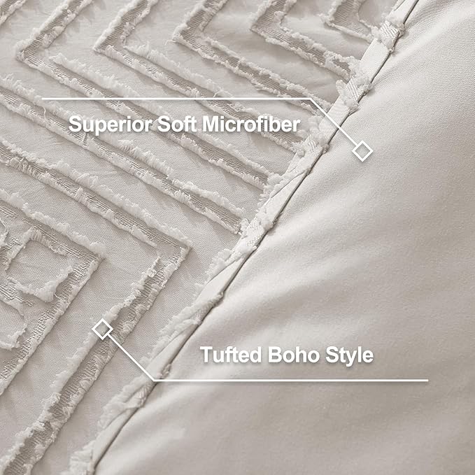 Litanika Linen Grey King Size Comforter Set, 3 Pieces Tufted Boho Farmhouse Bedding Comforter Sets, Lightweight Fluffy Comforter Bed Set for All Season (104x90In Comforter and 2 Pillowcases)