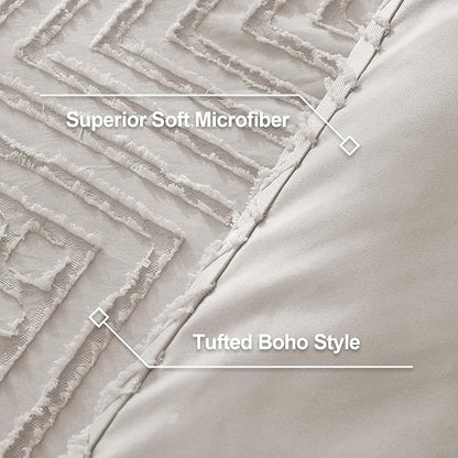 Litanika Linen Grey King Size Comforter Set, 3 Pieces Tufted Boho Farmhouse Bedding Comforter Sets, Lightweight Fluffy Comforter Bed Set for All Season (104x90In Comforter and 2 Pillowcases)