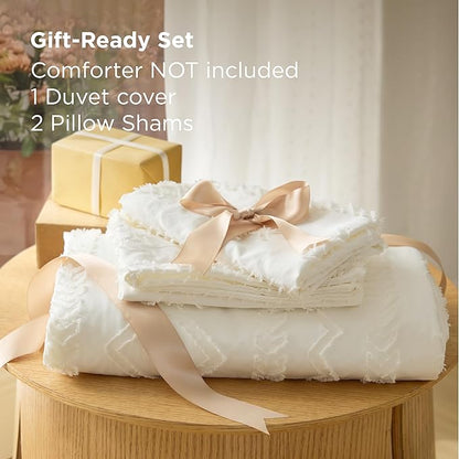 Bedsure Boho Duvet Cover King Size, Soft & Comfortable Elegant Design Boho Bedding for Decoration, Machine Washable Comforter Cover for All Seasons,Includes 1 Duvet Cover & 2 Pillow Shams, White