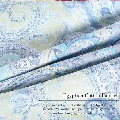 WINLIFE 100% Cotton Pillow Cases Queen Size, 20 by 30 inches Queen Pillowcases Set of 2, Soft and Breathable Envelope Closure 2-Piece Pillow Case, Blue Paisley