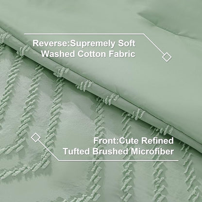 Litanika Full Size Comforter Set with Sheets Sage Green- 7 Pieces Bed in a Bag Full Boho Tufted Complete Bedding Sets with Comforter, Sheets, Pillowcases & Shams