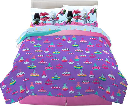 Franco Kids Bedding Super Soft Microfiber Comforter and Sheet Set, 5 Piece Full Size, Trolls World Tour