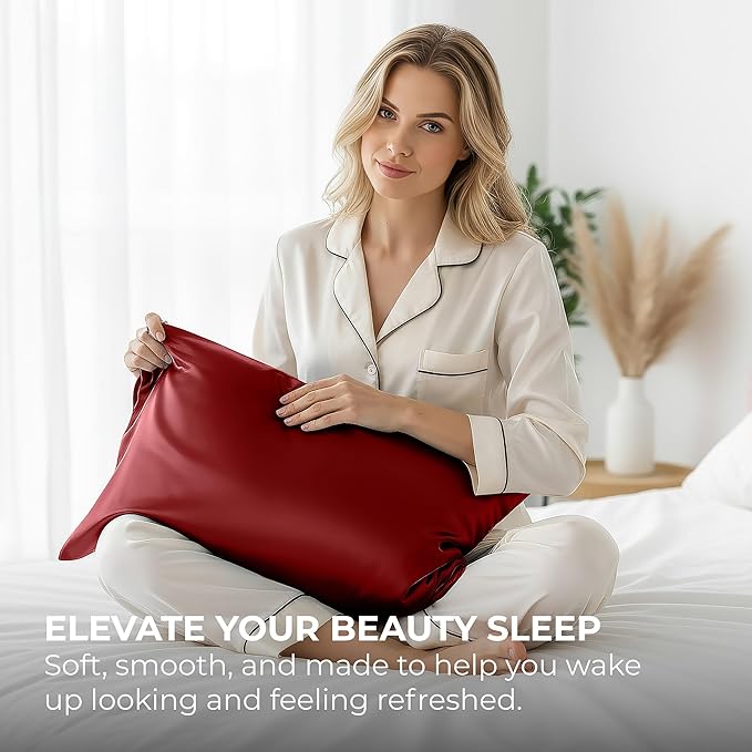 Satin Pillowcase 2 Pack - Queen Size (20"x30", Burgundy) - Silky Pillow Cases for Hair and Skin - Satin Pillow Covers with Envelope Closure - Extra Soft Premium Microfiber