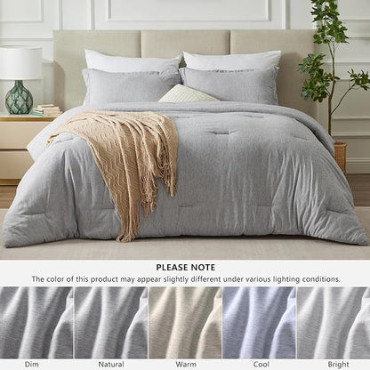CozyLux Full Size Comforter Set, 3 Pieces Light Grey Soft Luxury Cationic Dyeing Full Comforter Bedding Set, Light Gray Breathable Lightweight Bed Sets, 1 Down Alternative Comforter and 2 Pillow Shams