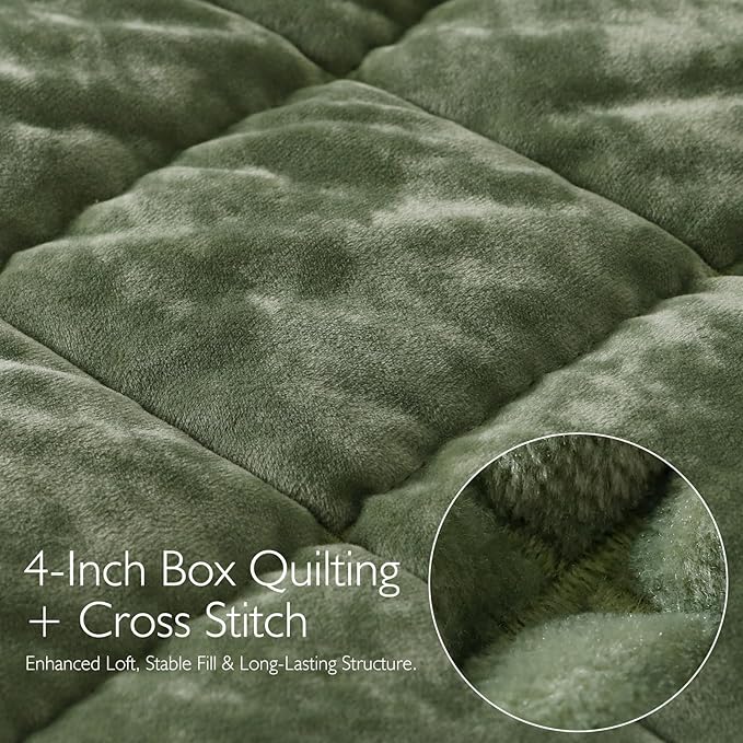 KASENTEX Greek Velvet Queen Quilt Set, 3× Softer Luxe Sheen, 100% Cotton Backing, 150GSM Down-Alternative Fill, Expanded 98×98" Coverage for Fuller Side Drape (1 Quilt + 2 Pillow Shams), Loden Green