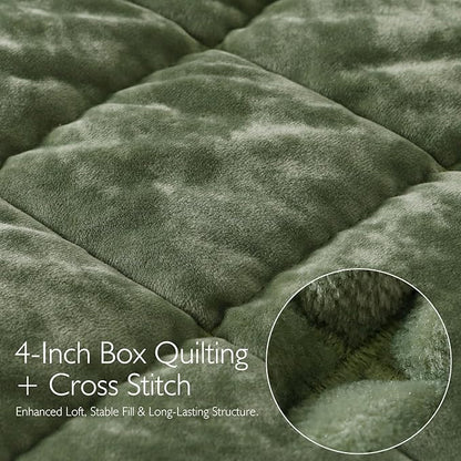 KASENTEX Greek Velvet King Quilt Set, Ultra-Soft Luxe Sheen, 100% Cotton Backing, 150GSM Down-Alternative Fill, Expanded 108×98" Coverage for Fuller Side Drape (1 Quilt + 2 Pillow Shams), Loden Green