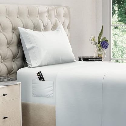 DREAMCARE Twin XL Sheet Sets – 3pcs Cooling Sheets – up to 21” Extra Deep Pocket Twin XL Sheets Set – Hotel Luxury Sheets & Pillowcases – Superior Softness 100% Fine Microfiber with Side Pocket –White
