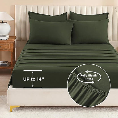 Litanika Dark Olive Green King Size Comforter Set - 7 Pieces Bed in a Bag King Bedding Comforter Sets, Plain Lightweight Bed Set with Comforter, Sheets, Pillowcases & Shams
