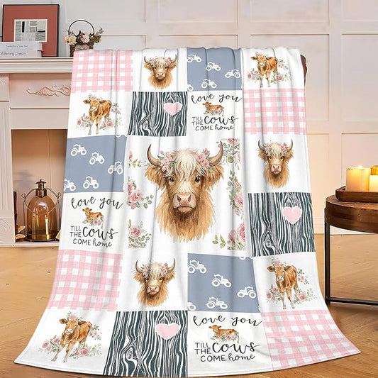 Highland Cow Blanket Super Soft Warm Fluffy Fleece Flannel Cattle Animal Throw Blanket Cozy Fuzzy Plush Stuff Bedding Blankets Gifts for Women Kids Boys Girls Adults 50"X40"
