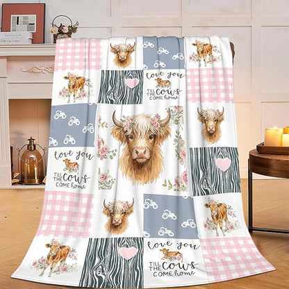 Highland Cow Blanket Super Soft Warm Fluffy Fleece Flannel Cattle Animal Throw Blanket Cozy Fuzzy Plush Stuff Bedding Blankets Gifts for Women Kids Boys Girls Adults 80"X60"
