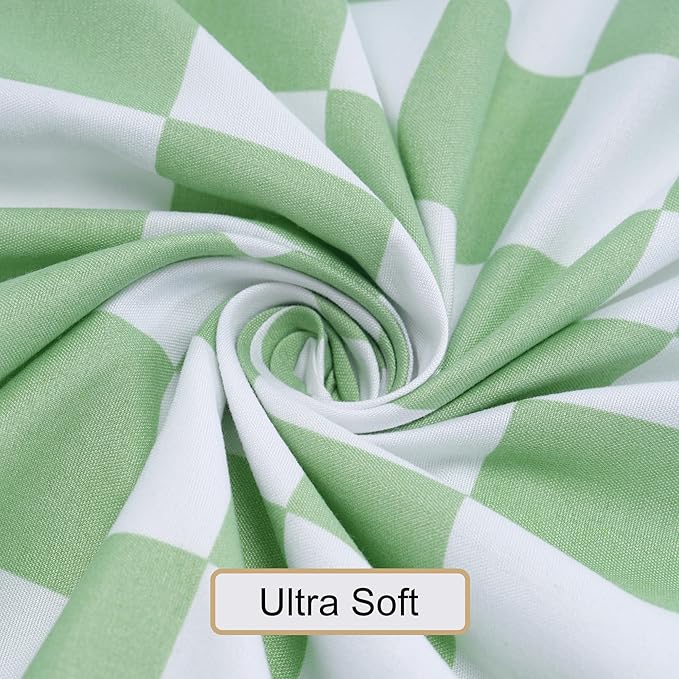 Best Season Queen Size Sheet Set 4 Piece -Microfiber Soft Durable Bedding Sheet Set,Deep Pocket,Stain,Fade & Wrinkle Resistant (Plaid Green&White)