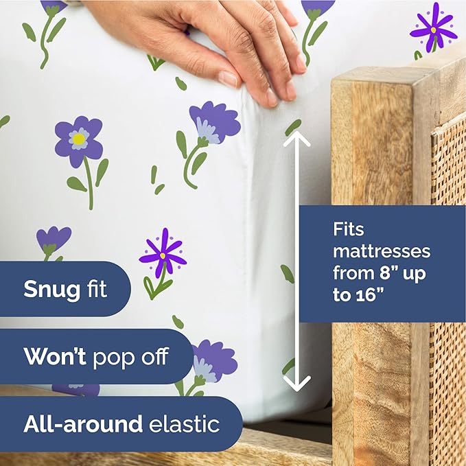 Floral Sheets - Purple Floral Bed Sheet Set - 1 Flat, 1 Fitted & 2 Pillowcases w/ Deep Pockets - Comfy, Wrinkle & Fade Free - Boho Botanical Bedding - Ultra-Soft, Breathable & Cooling - King Size Set
