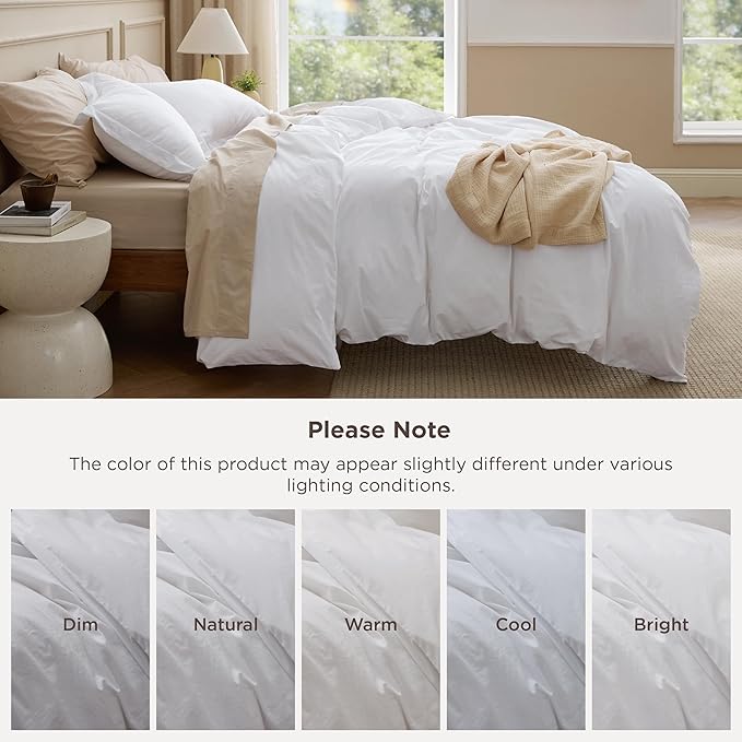 Bedsure 100% Washed Cotton Duvet Cover Oversized King - Bright White Minimalist Cotton Duvet Cover Linen Like for All Seasons - Plain Simple Bedding Set (Bright White, Oversized King, 120"x98")
