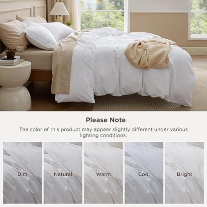 Bedsure 100% Washed Cotton Duvet Cover Oversized King - Bright White Minimalist Cotton Duvet Cover Linen Like for All Seasons - Plain Simple Bedding Set (Bright White, Oversized King, 120"x98")
